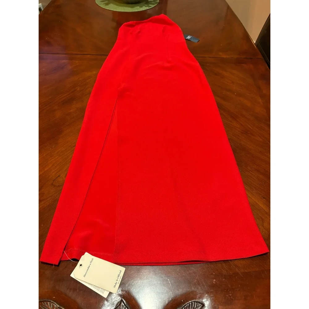 Abercrombie & Fitch Womens Red One Shoulder Maxi Dress Side Slit Formal NWT